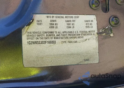 2002 Pontiac Grand Prix Se z USA, uszkodzony, nr VIN 1G2WK52J02F166093